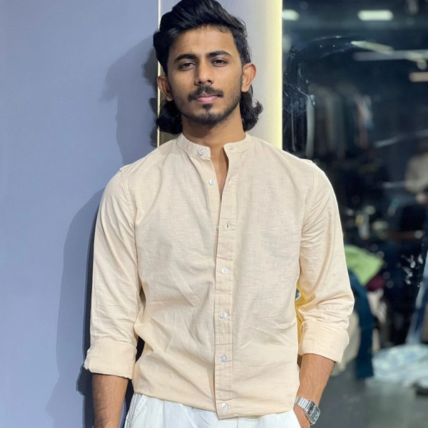 Chinese collar linen shirt (S,M,L,XL)