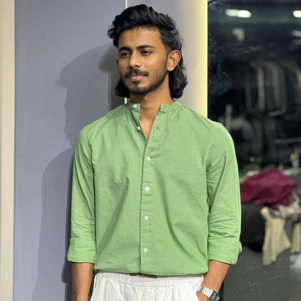 Chinese collar linen shirt (S,XL)