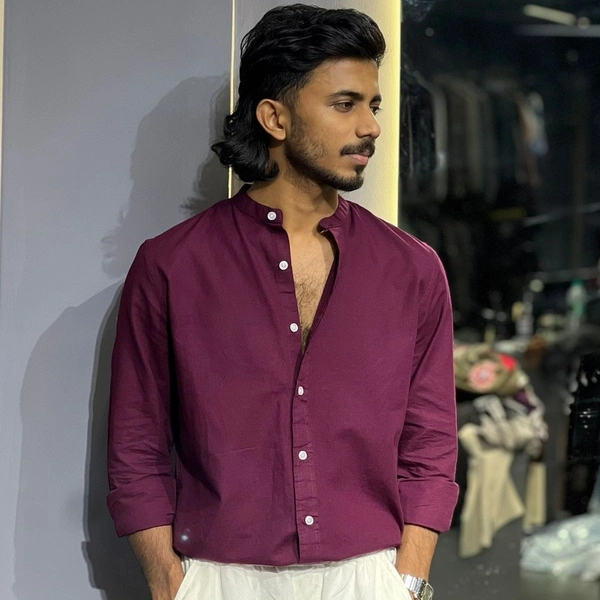 Chinese collar linen shirt (M,XL)