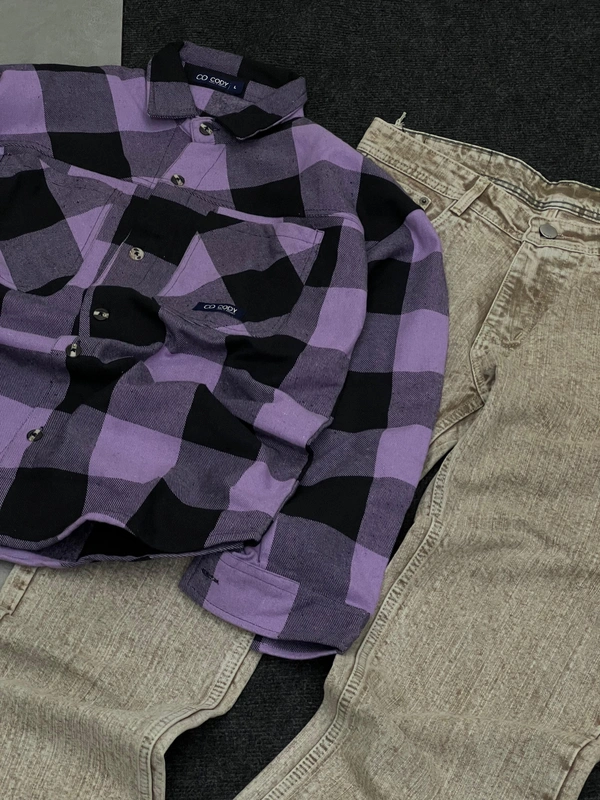 Double Pocket Checks Shirt + Baggy Combo (L)
