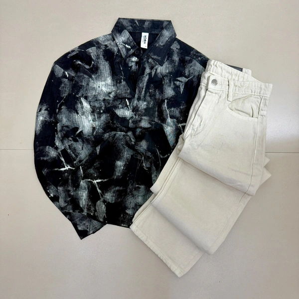 Full Sleeve Printed Shirt + Baggy Jeans combo (S)