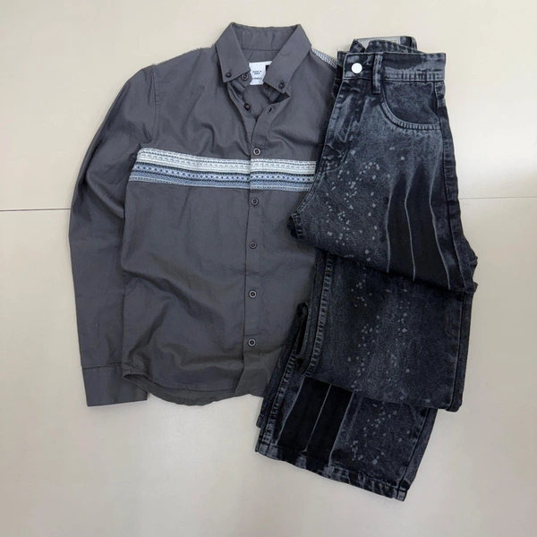 Full Sleeve Embroidery Shirt + Splash Baggy Jeans Combo (XS,S)