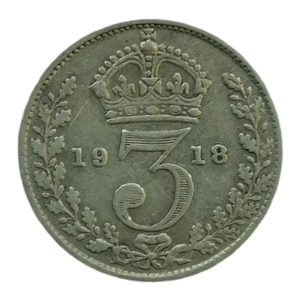U.K 3 Pence Silver Coin (George 5th King) - 1918