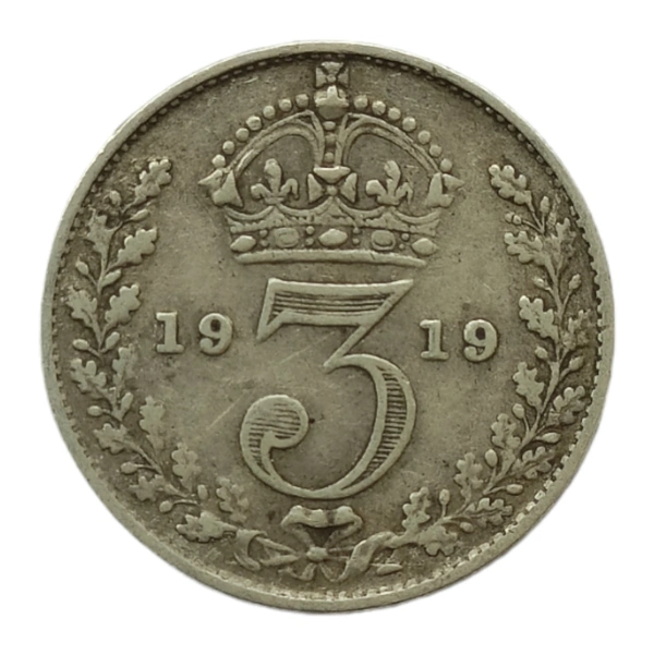 U.K 3 Pence Silver Coin (George 5th King) - 1919