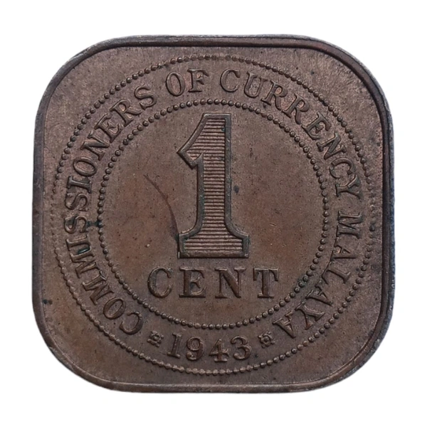 1943 Malaya(Malaysia) 1 Cent Coin (George 6th King)