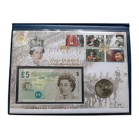 2003 - Queen Elizabeth II - Coronation Jubilee Set (Coin(1) + Banknote(1) + Stamps(5))