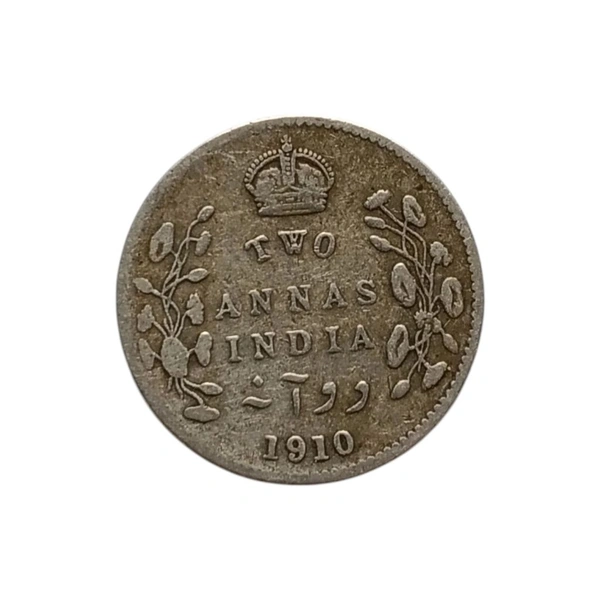 2 Annas Silver Coin - Edward 7th King - 1910