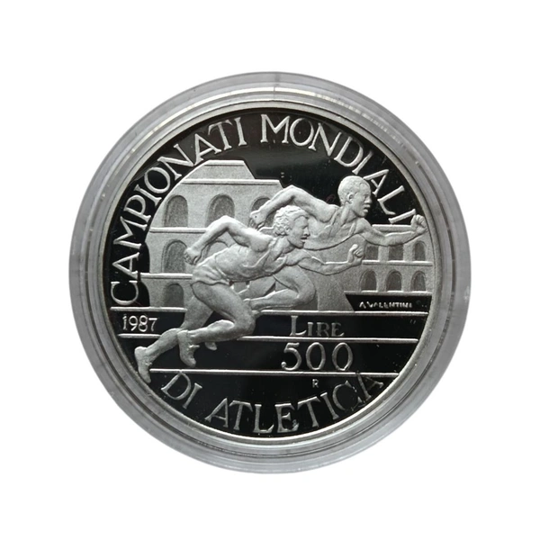 1987 Italy 500 Lire - World Athletic Championship - Silver Proof Coin with Premium Packing 