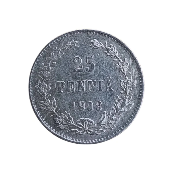 Finland 25 Pennia Silver Coin - 1909