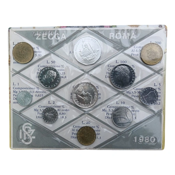 1980 Italy Set of 10 Coins + 1 Token - RARE
