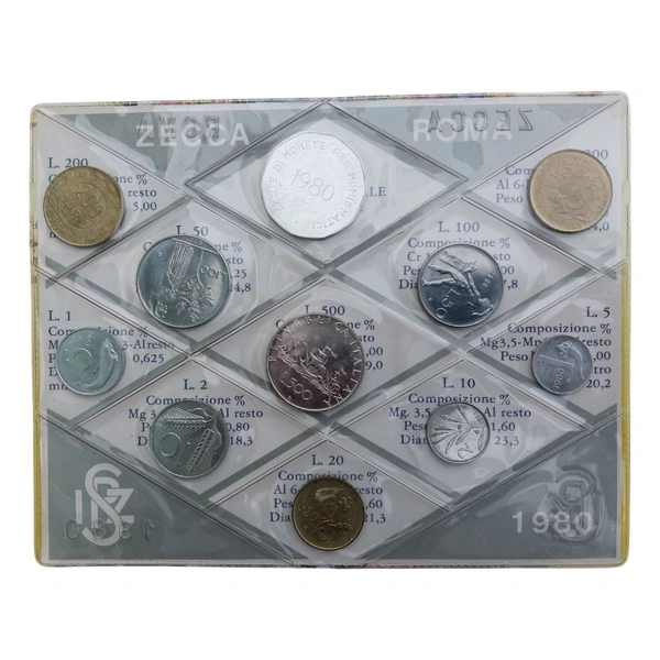 1980 Italy Set of 10 Coins + 1 Token - RARE