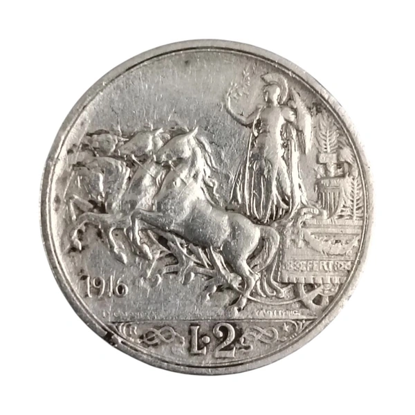1916 Italy 2 Lire - Victor Emmanuel 3rd - Silver Coin 