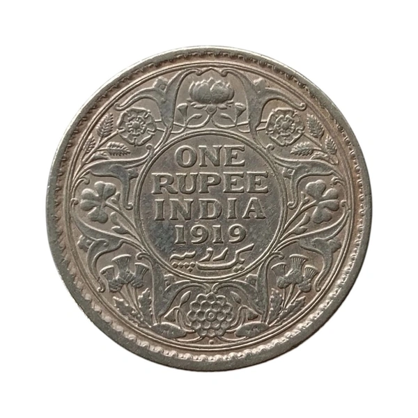 George 5th King - 1 Rupee Silver Coin  - 1919
