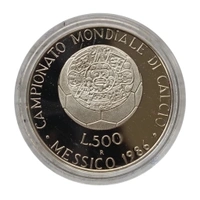 1986 Italy 500 Lire - FIFA World Cup - Mexico '86 - Silver Proof Coin with Premium Packing 