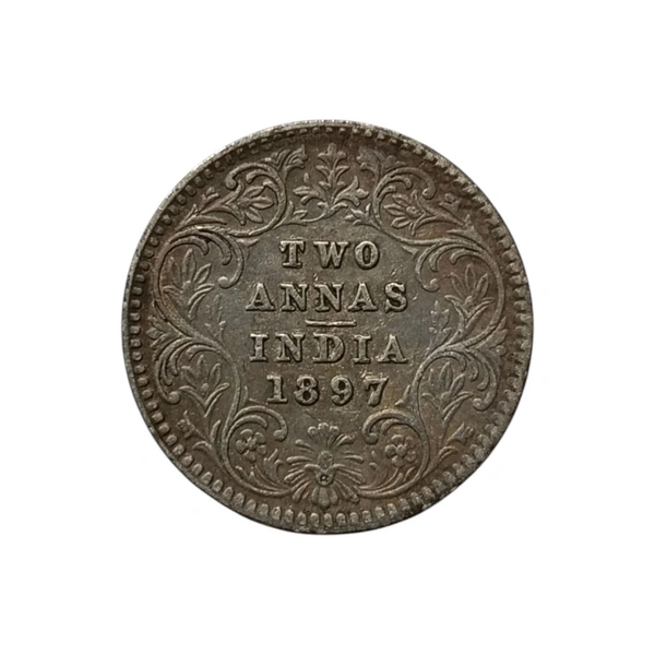 1897 2 Annas - Victoria Empress - Silver Coin