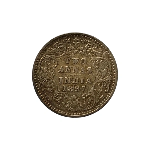 1897 2 Annas - Victoria Empress - Silver Coin