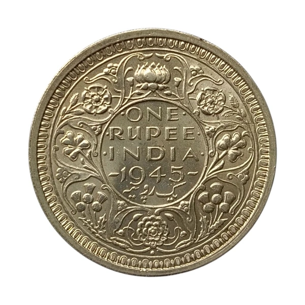 1945 1 Rupee Silver Coin - George 6th King - Bombay Mint, UNC