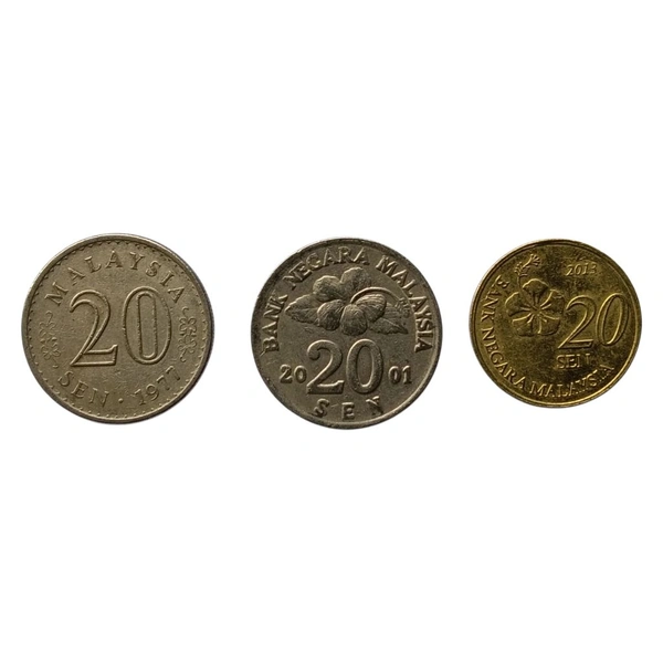 3 Different Malaysian 20 Sen Coins Set