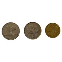 3 Different Malaysian 20 Sen Coins Set