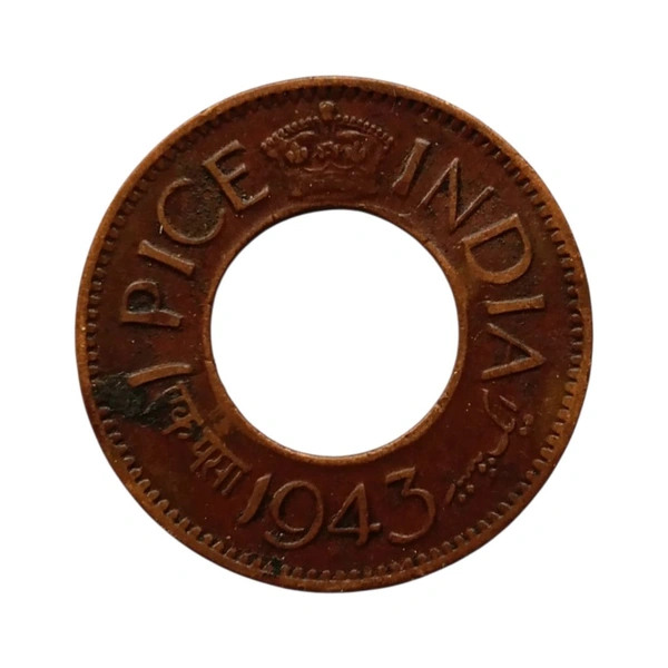 (1943 - 1947) 1 Pice (HOLE COIN) - George 6th King - Used Coin - 1943