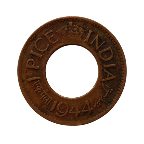 (1943 - 1947) 1 Pice (HOLE COIN) - George 6th King - Used Coin - 1944