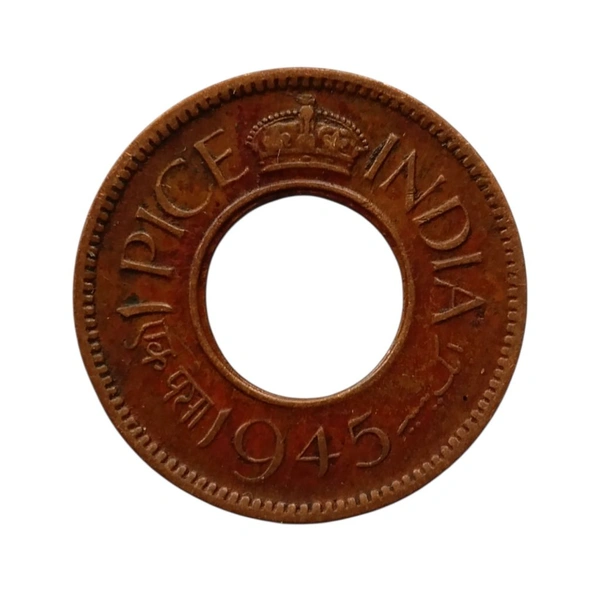 (1943 - 1947) 1 Pice (HOLE COIN) - George 6th King - Used Coin - 1945