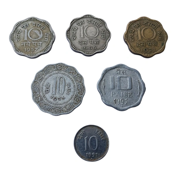All 6 Different 10 Paise Coins Variety Collections (1957 to 1998)