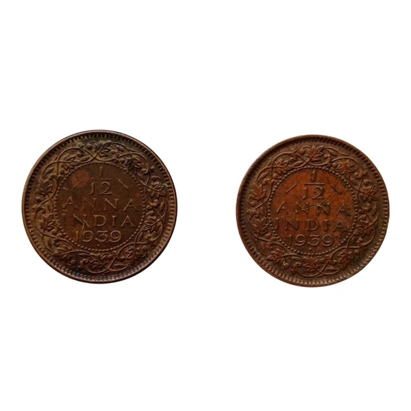 1939 1/12 Anna Coins - George 6th King (Young & Mature Heads)