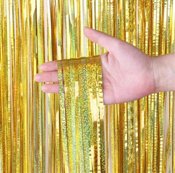 Golden Foil Fringe Curtain - 3*6, Golden