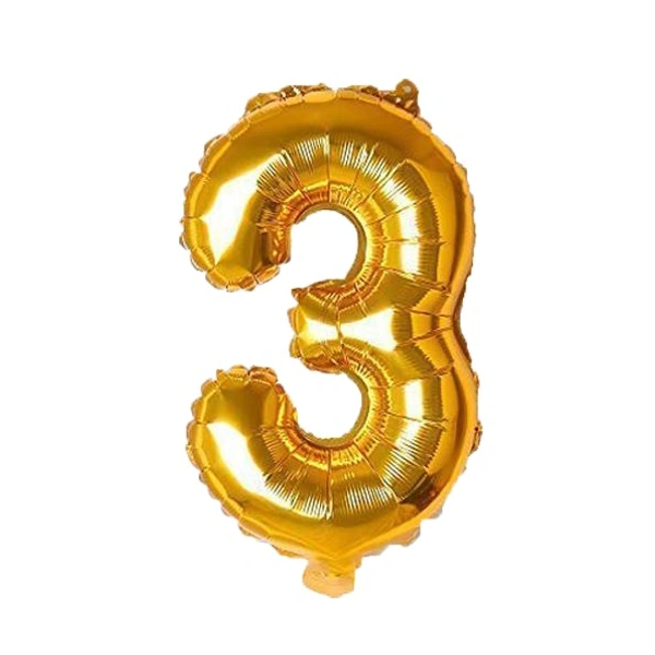 "3" Number foil balloon - 16 Inch, Golden