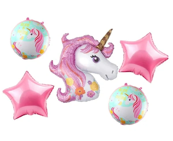 Unicorn Foil Balloon Set of 5 Pc Combo - 16 Inch, Pink
