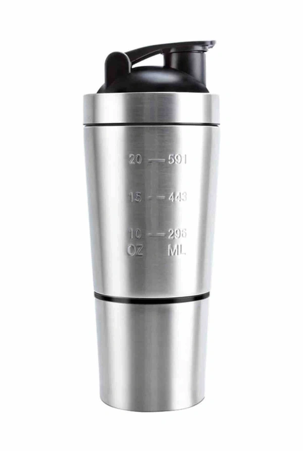 Stainless Steel Gym Shaker Bottle with Extra Storage(with Spring Ball),100% Leak Proof and Food Grade,750ml