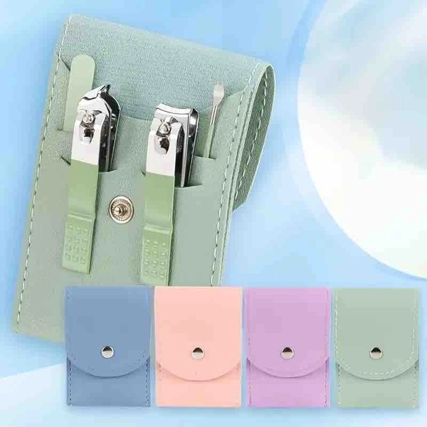 4-Piece Stainless Steel Nail Care Kit Professional Manicure and Pedicure Tools Set with Compact Blue Leather Case