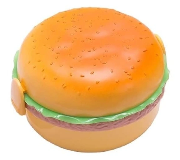  Lunch Box for Kids Burger Shape School Tiffin Box for Boys & Girls Leak Proof Plastic with Compartments (Pack of 1)