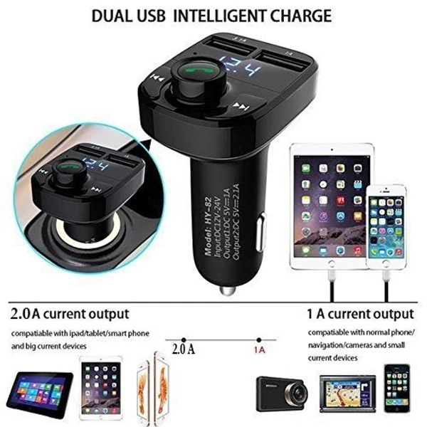 X8 Dual USB Car Charger Hands-Free Wireless Bluetooth FM Transmitter & Music Adapter, 2.0A & 1.0A Dual USB Port LCD MP3 Player which Supports TF Card and U Disk