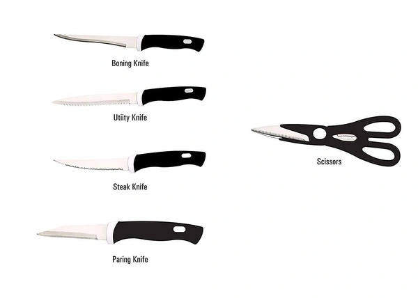 Stainless Steel Kitchen Knife & Knives Set with Knife Scissor and Wooden Chopping Board for Vegetable & Fruit Cutting Slicing Chopping Multi-Color(Pack of 6)