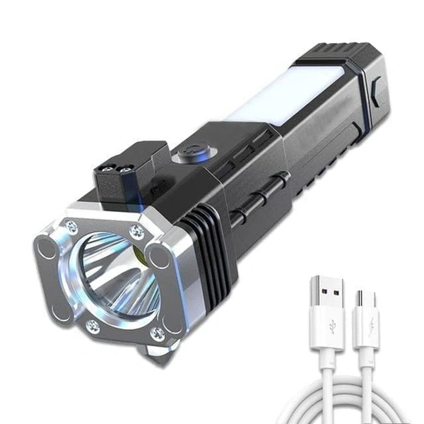  Torch Light,LED 3W Torch Light Rechargeable Torch Flashlight,Long Distance Beam Range Car Rescue Torch with Hammer Window Glass and Seat Belt Cutter Built Portable