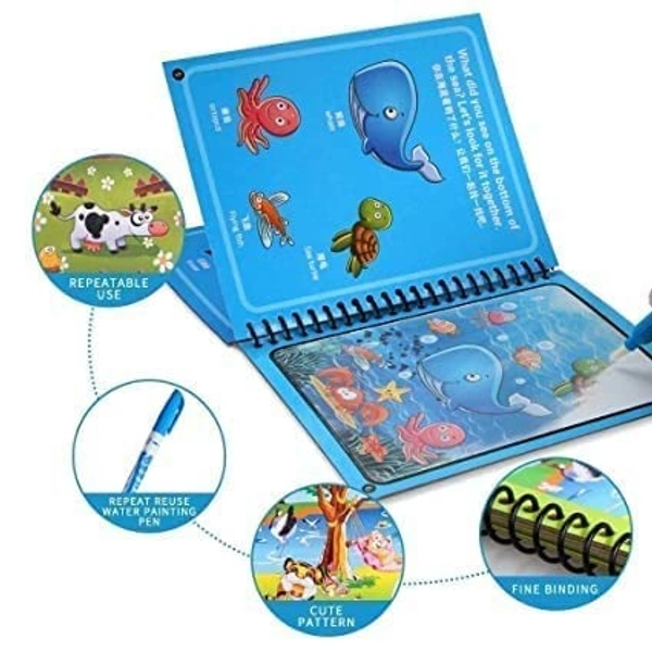  4-Pack Water Magic Coloring Books with Refillable Pens - No-Mess Water Reveal Activity Book Set for Kids - Reusable & Travel-Friendly