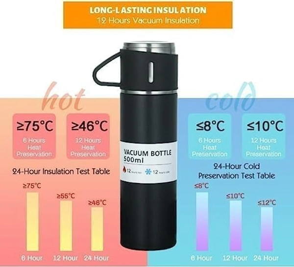  VACCUM FLASK SET Stainless Steel Thermo 500ml/16.9oz Vacuum Insulated Bottle with Cup for Coffee Hot Drink