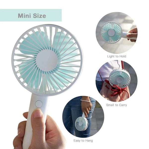 Portable Handheld Hand Mini USB/Battery Operated Adjustable High Speed Rechargeable Fan SS2 for Home, Travel, Bedroom, Car & Office with Stand and Free Battery (Random Colour)
