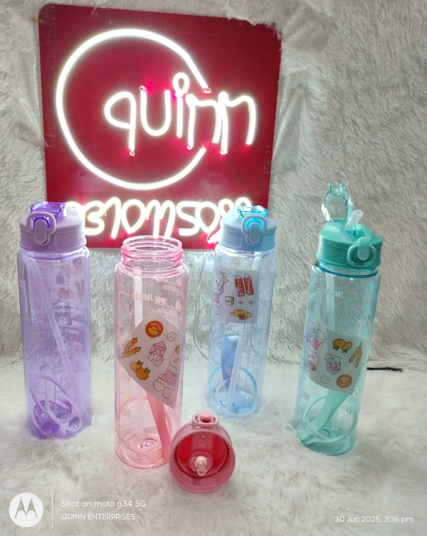 Motivational Water Bottle with Time Markings, 1000ml, Clear Plastic with Flip-Top Lid, Hourly Hydration Tracker