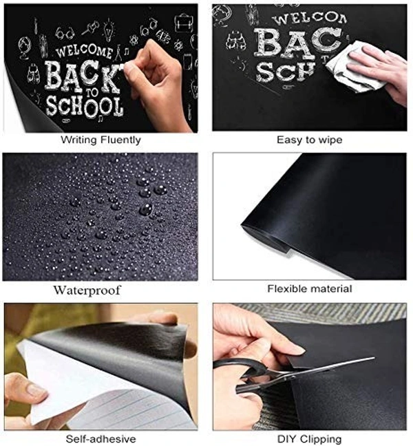 (45x200cm) Wall Sticker Removable Decal Chalkboard with 5 Chalks for Home School Office College Room Kitchen Kids