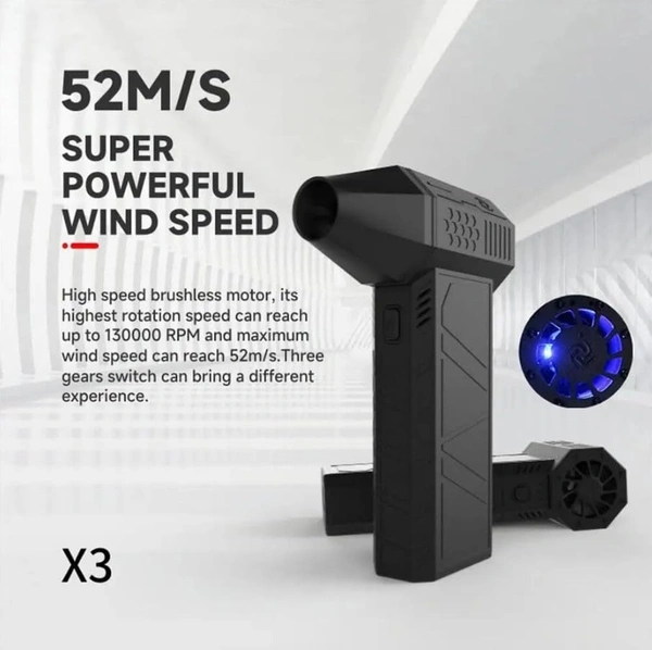Super Powerful Turbo air Blower | Handheld 3rd Generation Brushless Motor 130000 RPM | 3 Speed | 3000mAh Rechargable | Multi Usage for Car | Home | Workshop | Electrical Works