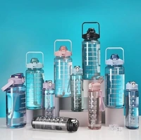 3-in-1 Transparent Water Bottle Set (2000ML, 900ML, 300ML) with Motivational Time Markers, Leakproof & Gym Bottles, Fitness, Travel (3 Pics Transparent Water Bottle Multicolor, 1)