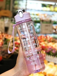 Motivational Water Bottle with Time Markings, 1000ml, Clear Plastic with Flip-Top Lid, Hourly Hydration Tracker