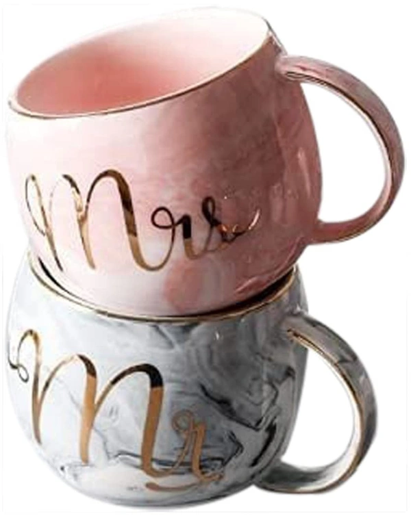 Ceramic Coffee Mug -Mr N Mrs Round Mugs For Couples, Printed Coffee And Tea Ceramic Mug Perfect Wedding Gift Mug Set (Pack Of 2), 300 ML