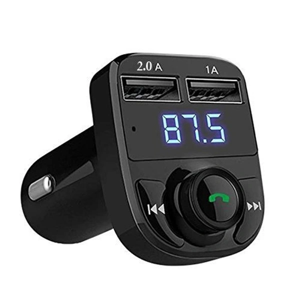 X8 Dual USB Car Charger Hands-Free Wireless Bluetooth FM Transmitter & Music Adapter, 2.0A & 1.0A Dual USB Port LCD MP3 Player which Supports TF Card and U Disk