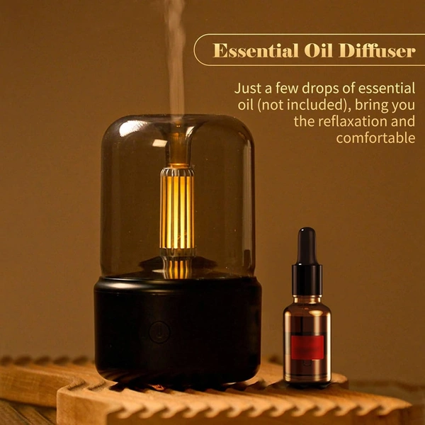 Candlelight Style Aroma Diffuser 120mL Mist Humidifier Warm White Night Light Quiet Essential Oil Diffuser Cool Mist Air Humidifier for Desktop Home Office Bedroom Car AURH