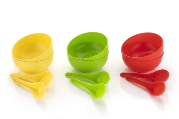 Plastic Soup Bowl Spoon Set(6 Piece Set) 6 Bowl and 6 Spoon