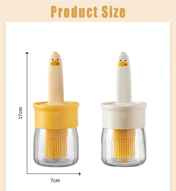 2-in-1 Duck Oil Dispenser Bottle with Silicone Basting Brush – High Temperature Resistant Olive Oil Dispenser for Kitchen, Plastic Oil Bottle with Brush for Cooking & Grilling, Hb Mart Oil Basting Set